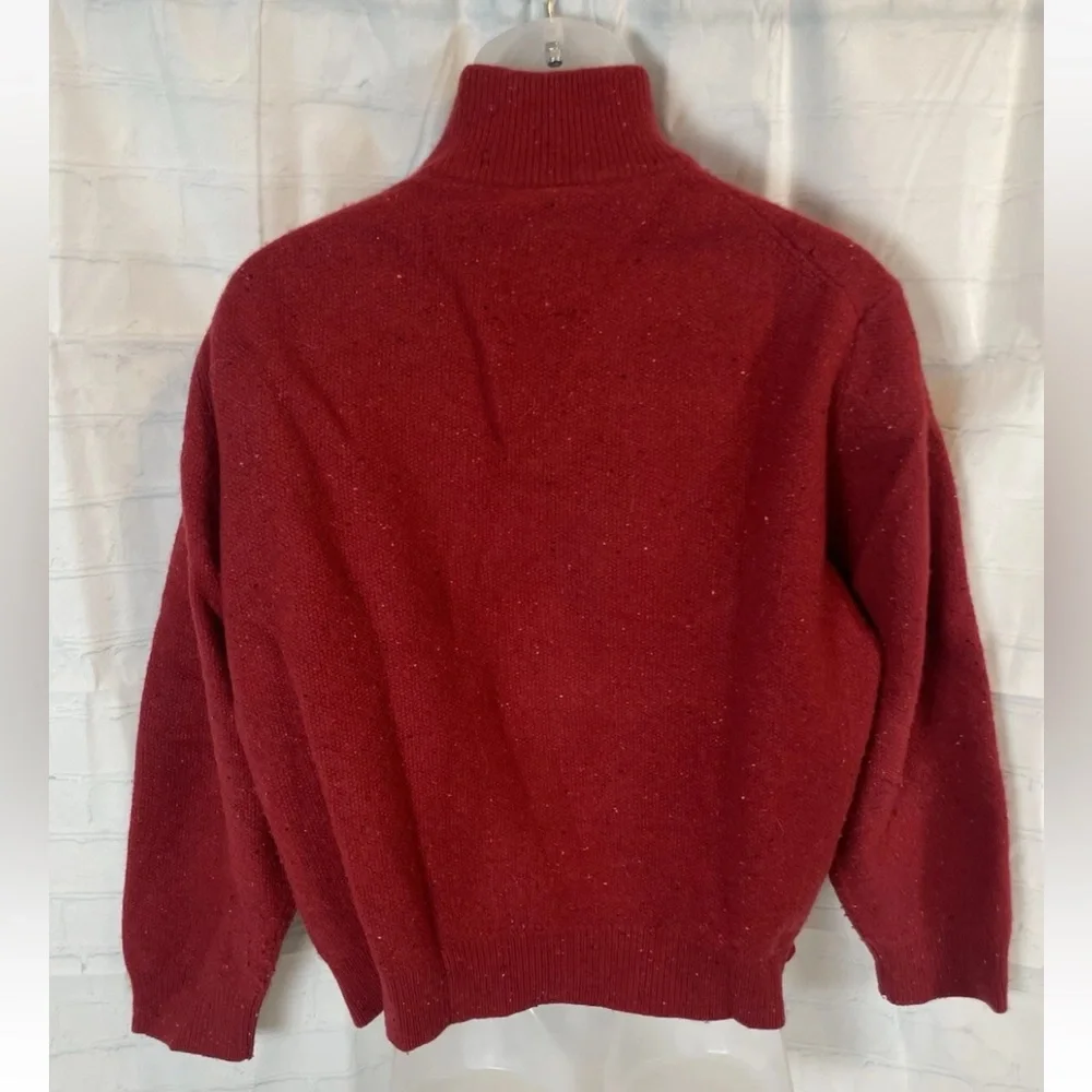 Jos. A. Bank Men's Lambswool Knit Sweater Pullover‎ with Leather Pull Zipper Red